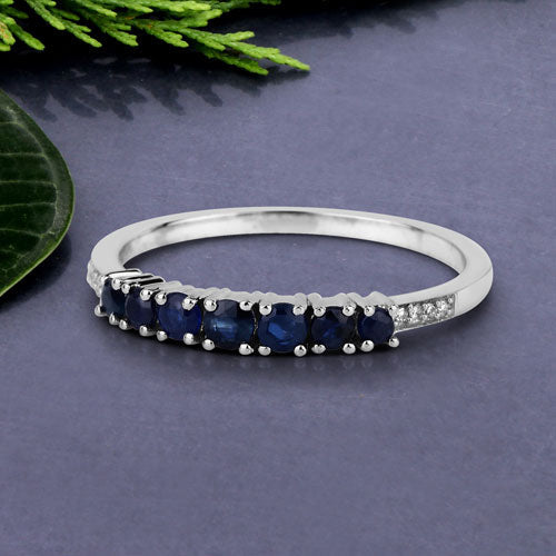 Bids.com 0.45 Carat Genuine Blue Sapphire and White Diamond 14K White Gold Ring Rings Slate Gray size 5.00,size 6.00,size 7.00,size 8.00,size 9.00