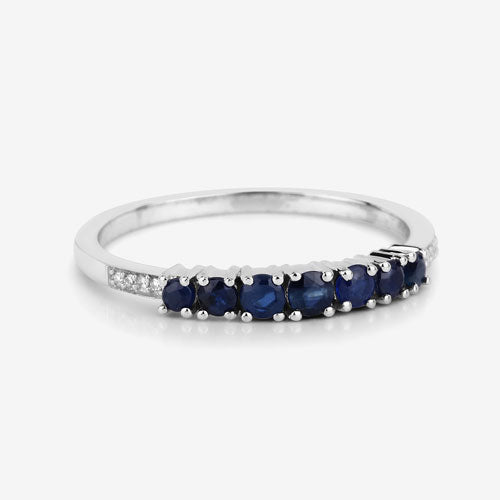Bids.com 0.45 Carat Genuine Blue Sapphire and White Diamond 14K White Gold Ring Rings White Smoke size 5.00,size 6.00,size 7.00,size 8.00,size 9.00