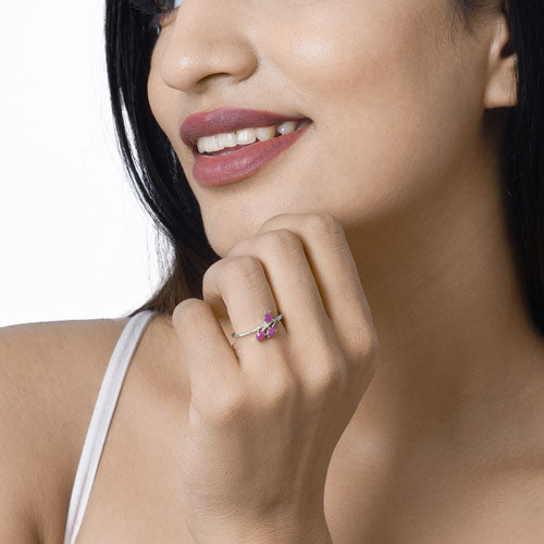 Bids.com 0.68 Carat Genuine Ruby and White Diamond 14K White Gold Ring Rings White Smoke size 5.00,size 6.00,size 7.00,size 8.00,size 9.00