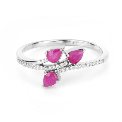 Bids.com 0.68 Carat Genuine Ruby and White Diamond 14K White Gold Ring Rings White Smoke size 5.00,size 6.00,size 7.00,size 8.00,size 9.00