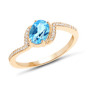 Bids.com 1.04 Carat Genuine Swiss Blue Topaz and White Diamond 14K Yellow Gold Ring Rings White Smoke size 7.00,size 6.00,size 8.00,size 5.00,size 9.00