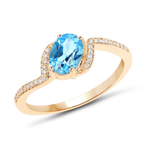 Bids.com 1.04 Carat Genuine Swiss Blue Topaz and White Diamond 14K Yellow Gold Ring Rings White Smoke size 7.00,size 6.00,size 8.00,size 5.00,size 9.00
