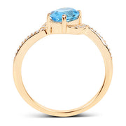 Bids.com 1.04 Carat Genuine Swiss Blue Topaz and White Diamond 14K Yellow Gold Ring Rings White Smoke size 7.00,size 6.00,size 8.00,size 5.00,size 9.00