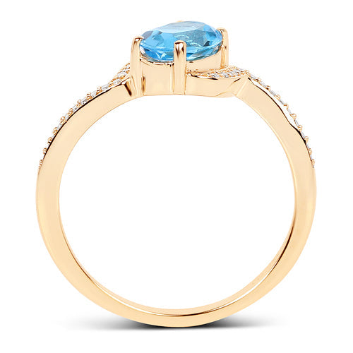 Bids.com 1.04 Carat Genuine Swiss Blue Topaz and White Diamond 14K Yellow Gold Ring Rings White Smoke size 7.00,size 6.00,size 8.00,size 5.00,size 9.00