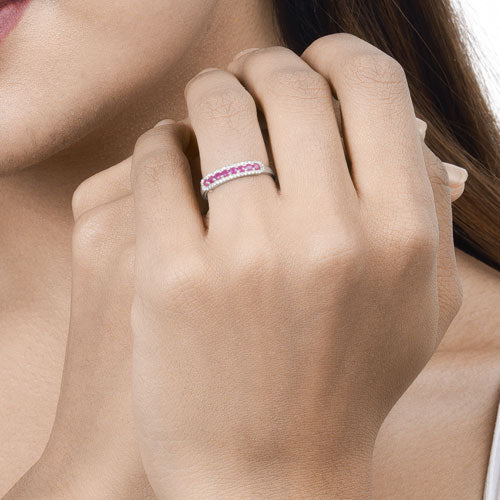 Bids.com 0.47 Carat Genuine Ruby and White Diamond 14K White Gold Ring Rings Tan size 5.00,size 6.00,size 7.00,size 8.00,size 9.00