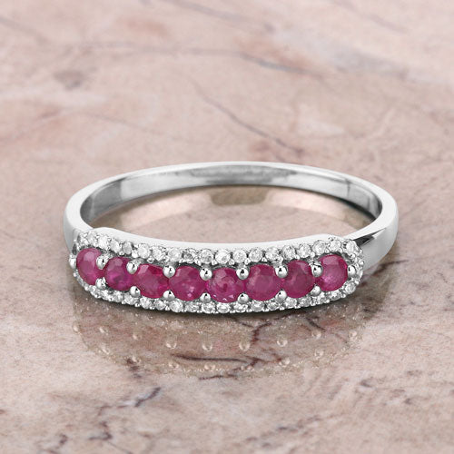 Bids.com 0.47 Carat Genuine Ruby and White Diamond 14K White Gold Ring Rings Gray size 5.00,size 6.00,size 7.00,size 8.00,size 9.00