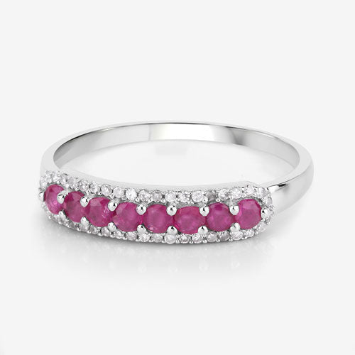 Bids.com 0.47 Carat Genuine Ruby and White Diamond 14K White Gold Ring Rings White Smoke size 5.00,size 6.00,size 7.00,size 8.00,size 9.00