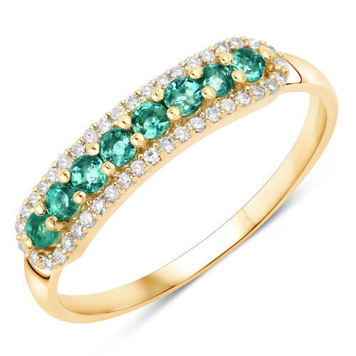 Bids.com 0.35 Carat Genuine Zambian Emerald and White Diamond 14K Yellow Gold Ring Rings White Smoke size 5.00,size 6.00,size 7.00,size 8.00,size 9.00