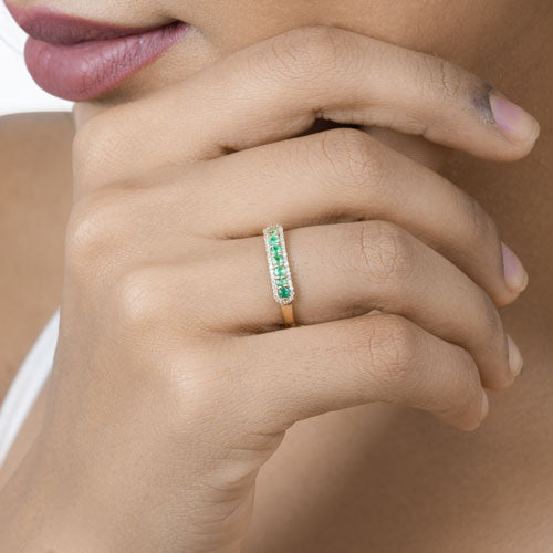 Bids.com 0.35 Carat Genuine Zambian Emerald and White Diamond 14K Yellow Gold Ring Rings Tan size 5.00,size 6.00,size 7.00,size 8.00,size 9.00