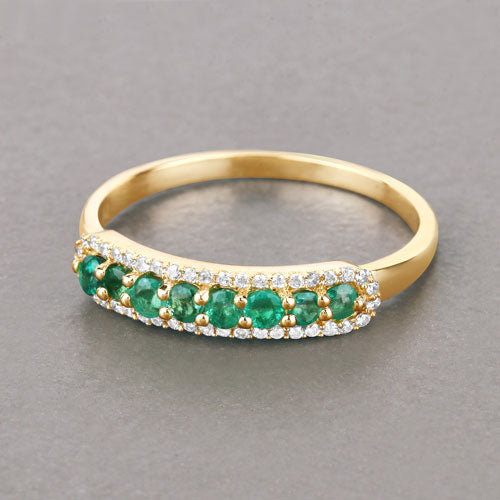 Bids.com 0.35 Carat Genuine Zambian Emerald and White Diamond 14K Yellow Gold Ring Rings Rosy Brown size 5.00,size 6.00,size 7.00,size 8.00,size 9.00