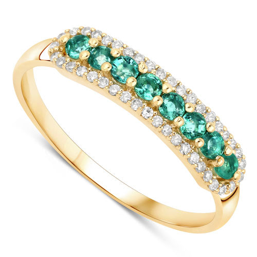 Bids.com 0.35 Carat Genuine Zambian Emerald and White Diamond 14K Yellow Gold Ring Rings White Smoke size 5.00,size 6.00,size 7.00,size 8.00,size 9.00