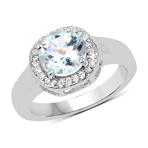 Bids.com 2.37 Carat Genuine Blue Topaz and White Topaz .925 Sterling Silver Ring Rings White Smoke size 7.00,size 8.00,size 9.00,size 5.00,size 6.00,size 10.00
