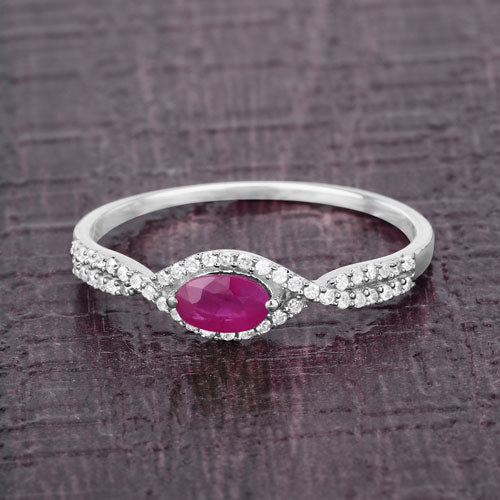 Bids.com 0.40 Carat Genuine Ruby and White Diamond 14K White Gold Ring Rings Dim Gray size 5.00,size 6.00,size 7.00,size 8.00,size 9.00