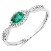 Bids.com 0.32 Carat Genuine Zambian Emerald and White Diamond 14K White Gold Ring Rings White Smoke size 5.00,size 6.00,size 7.00,size 8.00,size 9.00