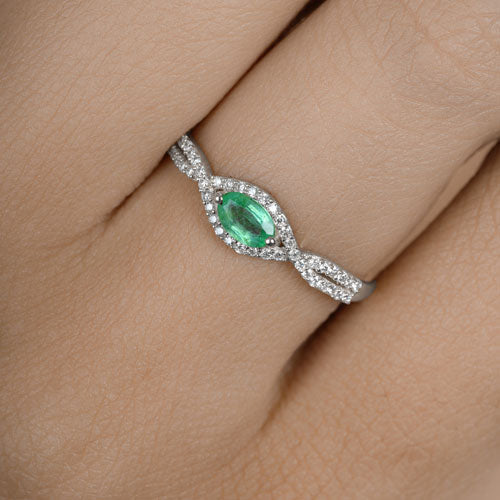 Bids.com 0.32 Carat Genuine Zambian Emerald and White Diamond 14K White Gold Ring Rings Rosy Brown size 5.00,size 6.00,size 7.00,size 8.00,size 9.00