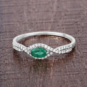Bids.com 0.32 Carat Genuine Zambian Emerald and White Diamond 14K White Gold Ring Rings Dim Gray size 5.00,size 6.00,size 7.00,size 8.00,size 9.00