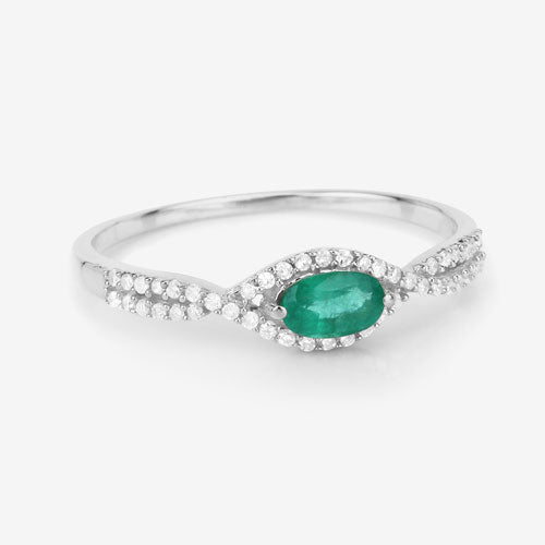 Bids.com 0.32 Carat Genuine Zambian Emerald and White Diamond 14K White Gold Ring Rings White Smoke size 5.00,size 6.00,size 7.00,size 8.00,size 9.00