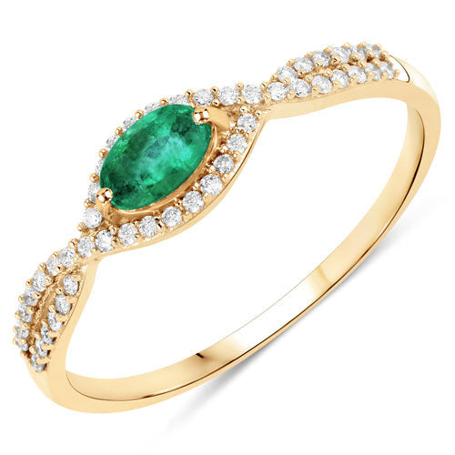 Bids.com 0.32 Carat Genuine Zambian Emerald and White Diamond 14K Yellow Gold Ring Rings White Smoke size 7.00,size 6.00,size 8.00,size 5.00,size 9.00
