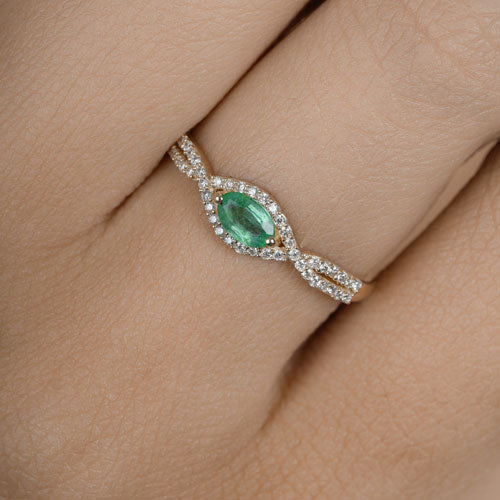 Bids.com 0.32 Carat Genuine Zambian Emerald and White Diamond 14K Yellow Gold Ring Rings Rosy Brown size 7.00,size 6.00,size 8.00,size 5.00,size 9.00