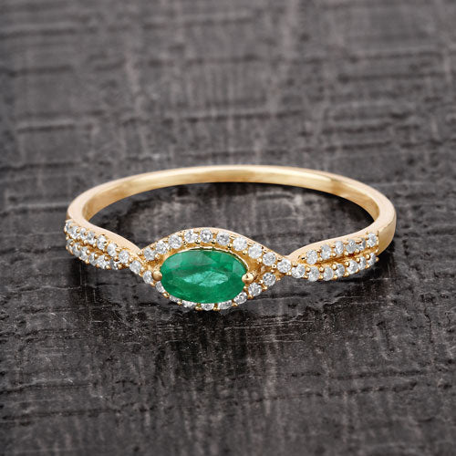 Bids.com 0.32 Carat Genuine Zambian Emerald and White Diamond 14K Yellow Gold Ring Rings Dark Slate Gray size 7.00,size 6.00,size 8.00,size 5.00,size 9.00