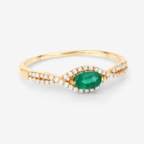 Bids.com 0.32 Carat Genuine Zambian Emerald and White Diamond 14K Yellow Gold Ring Rings White Smoke size 7.00,size 6.00,size 8.00,size 5.00,size 9.00
