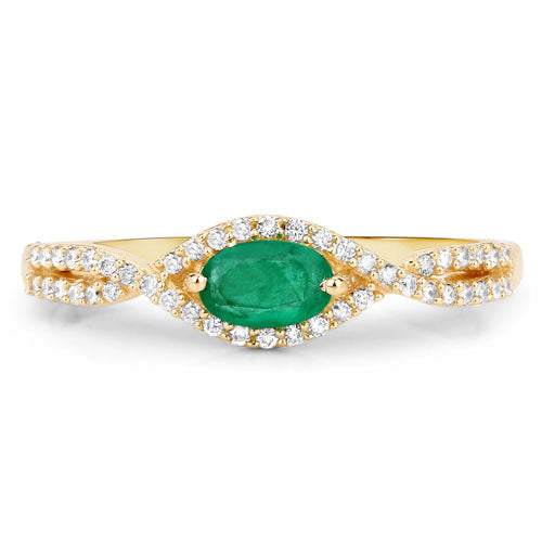 Bids.com 0.32 Carat Genuine Zambian Emerald and White Diamond 14K Yellow Gold Ring Rings White Smoke size 7.00,size 6.00,size 8.00,size 5.00,size 9.00
