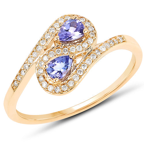 Bids.com 0.42 Carat Genuine Tanzanite and White Diamond 14K Yellow Gold Ring Rings White Smoke size 6.00,size 7.00,size 8.00,size 5.00,size 9.00