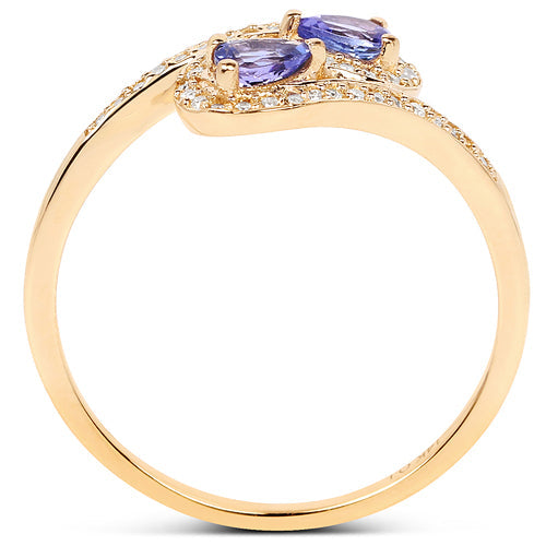Bids.com 0.42 Carat Genuine Tanzanite and White Diamond 14K Yellow Gold Ring Rings White Smoke size 6.00,size 7.00,size 8.00,size 5.00,size 9.00