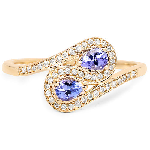 Bids.com 0.42 Carat Genuine Tanzanite and White Diamond 14K Yellow Gold Ring Rings White Smoke size 6.00,size 7.00,size 8.00,size 5.00,size 9.00
