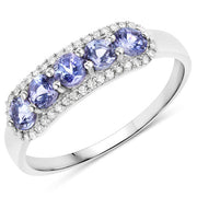 Bids.com 0.61 Carat Genuine Tanzanite and White Diamond 14K White Gold Ring Rings White Smoke size 7.00,size 5.00,size 6.00,size 8.00,size 9.00