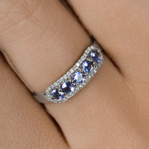 Bids.com 0.61 Carat Genuine Tanzanite and White Diamond 14K White Gold Ring Rings Rosy Brown size 7.00,size 5.00,size 6.00,size 8.00,size 9.00