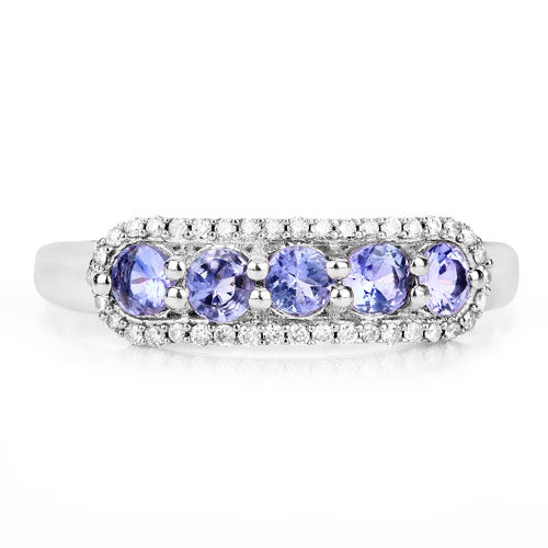 Bids.com 0.61 Carat Genuine Tanzanite and White Diamond 14K White Gold Ring Rings White Smoke size 7.00,size 5.00,size 6.00,size 8.00,size 9.00