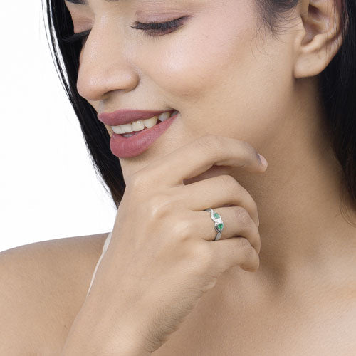 Bids.com 0.35 Carat Genuine Zambian Emerald and White Diamond 14K White Gold Ring Rings White Smoke size 7.00,size 5.00,size 6.00,size 8.00,size 9.00