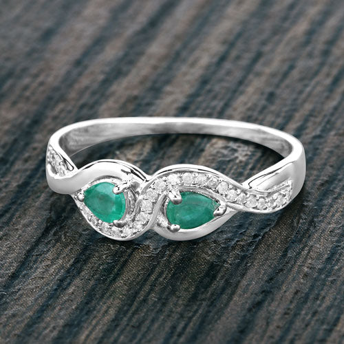 Bids.com 0.35 Carat Genuine Zambian Emerald and White Diamond 14K White Gold Ring Rings Dim Gray size 7.00,size 5.00,size 6.00,size 8.00,size 9.00