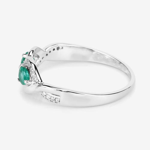 Bids.com 0.35 Carat Genuine Zambian Emerald and White Diamond 14K White Gold Ring Rings White Smoke size 7.00,size 5.00,size 6.00,size 8.00,size 9.00