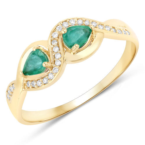 Bids.com 0.35 Carat Genuine Zambian Emerald and White Diamond 14K Yellow Gold Ring Rings White Smoke size 5.00,size 6.00,size 7.00,size 8.00,size 9.00