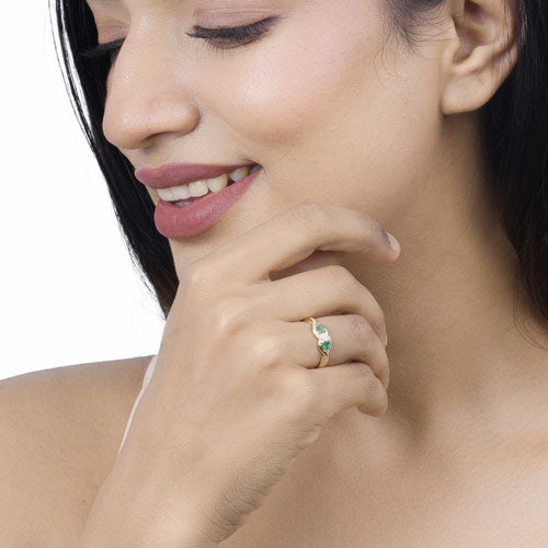 Bids.com 0.35 Carat Genuine Zambian Emerald and White Diamond 14K Yellow Gold Ring Rings White Smoke size 5.00,size 6.00,size 7.00,size 8.00,size 9.00