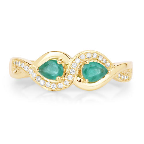 Bids.com 0.35 Carat Genuine Zambian Emerald and White Diamond 14K Yellow Gold Ring Rings White Smoke size 5.00,size 6.00,size 7.00,size 8.00,size 9.00