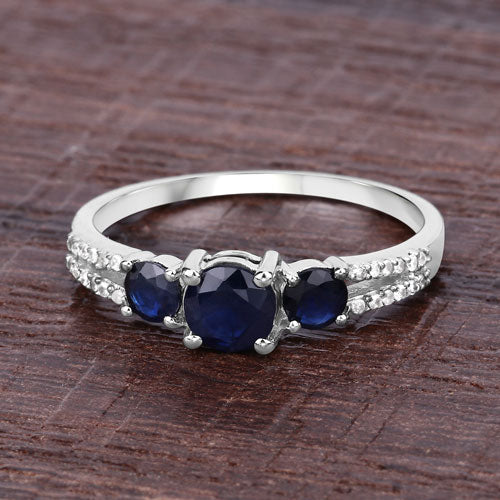 Bids.com 1.08 Carat Genuine Blue Sapphire and White Diamond 14K White Gold Ring Rings Dim Gray size 7.00,size 5.00,size 6.00,size 8.00,size 9.00