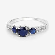Bids.com 1.08 Carat Genuine Blue Sapphire and White Diamond 14K White Gold Ring Rings White Smoke size 7.00,size 5.00,size 6.00,size 8.00,size 9.00