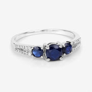 Bids.com 1.08 Carat Genuine Blue Sapphire and White Diamond 14K White Gold Ring Rings White Smoke size 7.00,size 5.00,size 6.00,size 8.00,size 9.00