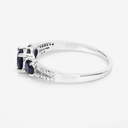 Bids.com 1.08 Carat Genuine Blue Sapphire and White Diamond 14K White Gold Ring Rings White Smoke size 7.00,size 5.00,size 6.00,size 8.00,size 9.00