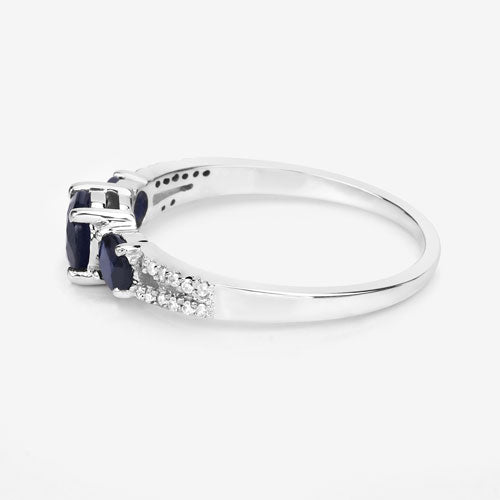 Bids.com 1.08 Carat Genuine Blue Sapphire and White Diamond 14K White Gold Ring Rings White Smoke size 7.00,size 5.00,size 6.00,size 8.00,size 9.00