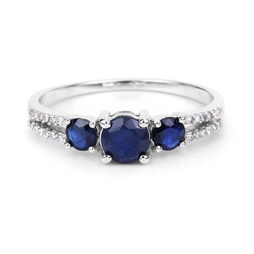Bids.com 1.08 Carat Genuine Blue Sapphire and White Diamond 14K White Gold Ring Rings White Smoke size 7.00,size 5.00,size 6.00,size 8.00,size 9.00