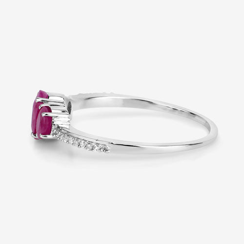 Bids.com 1.02 Carat Genuine Ruby and White Diamond 14K White Gold Ring Rings White Smoke size 5.00,size 6.00,size 7.00,size 8.00,size 9.00
