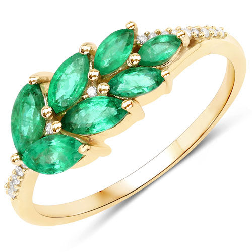 Bids.com 0.68 Carat Genuine Zambian Emerald and White Diamond 14K Yellow Gold Ring Rings White Smoke size 7.00,size 6.00,size 8.00,size 5.00,size 9.00
