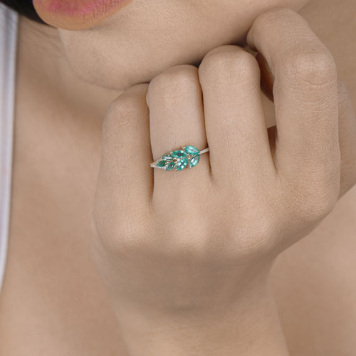 Bids.com 0.68 Carat Genuine Zambian Emerald and White Diamond 14K Yellow Gold Ring Rings Rosy Brown size 7.00,size 6.00,size 8.00,size 5.00,size 9.00