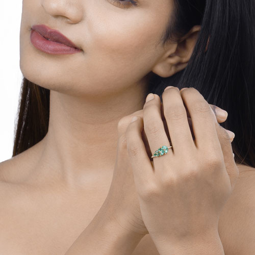 Bids.com 0.68 Carat Genuine Zambian Emerald and White Diamond 14K Yellow Gold Ring Rings Tan size 7.00,size 6.00,size 8.00,size 5.00,size 9.00