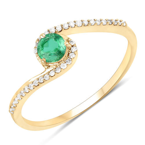 Bids.com 0.33 Carat Genuine Zambian Emerald and White Diamond 14K Yellow Gold Ring Rings White Smoke size 7.00,size 6.00,size 8.00,size 5.00,size 9.00