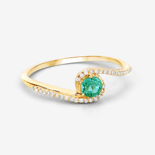 Bids.com 0.33 Carat Genuine Zambian Emerald and White Diamond 14K Yellow Gold Ring Rings White Smoke size 7.00,size 6.00,size 8.00,size 5.00,size 9.00